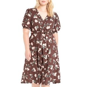 Eloquii 28W Puff Sleeve Tie Waist Fit and Flare